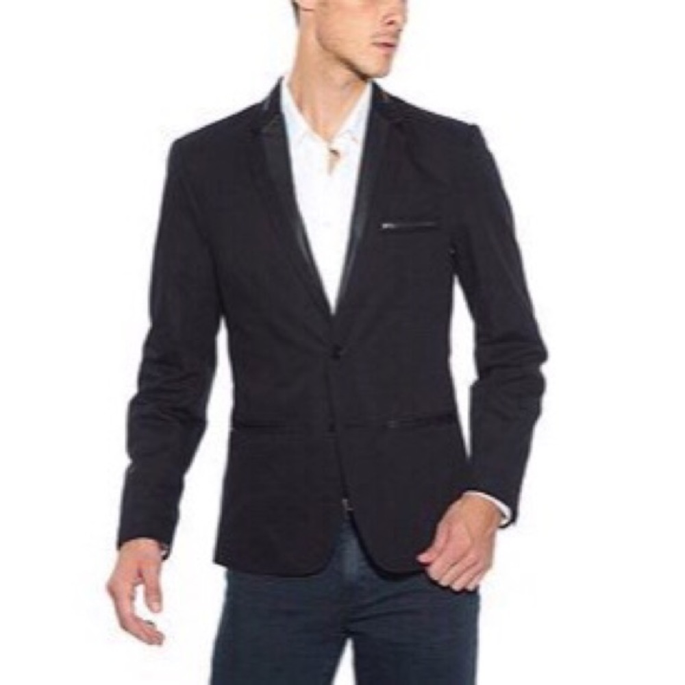 Guess men’s black blazer XL leather zipper collar